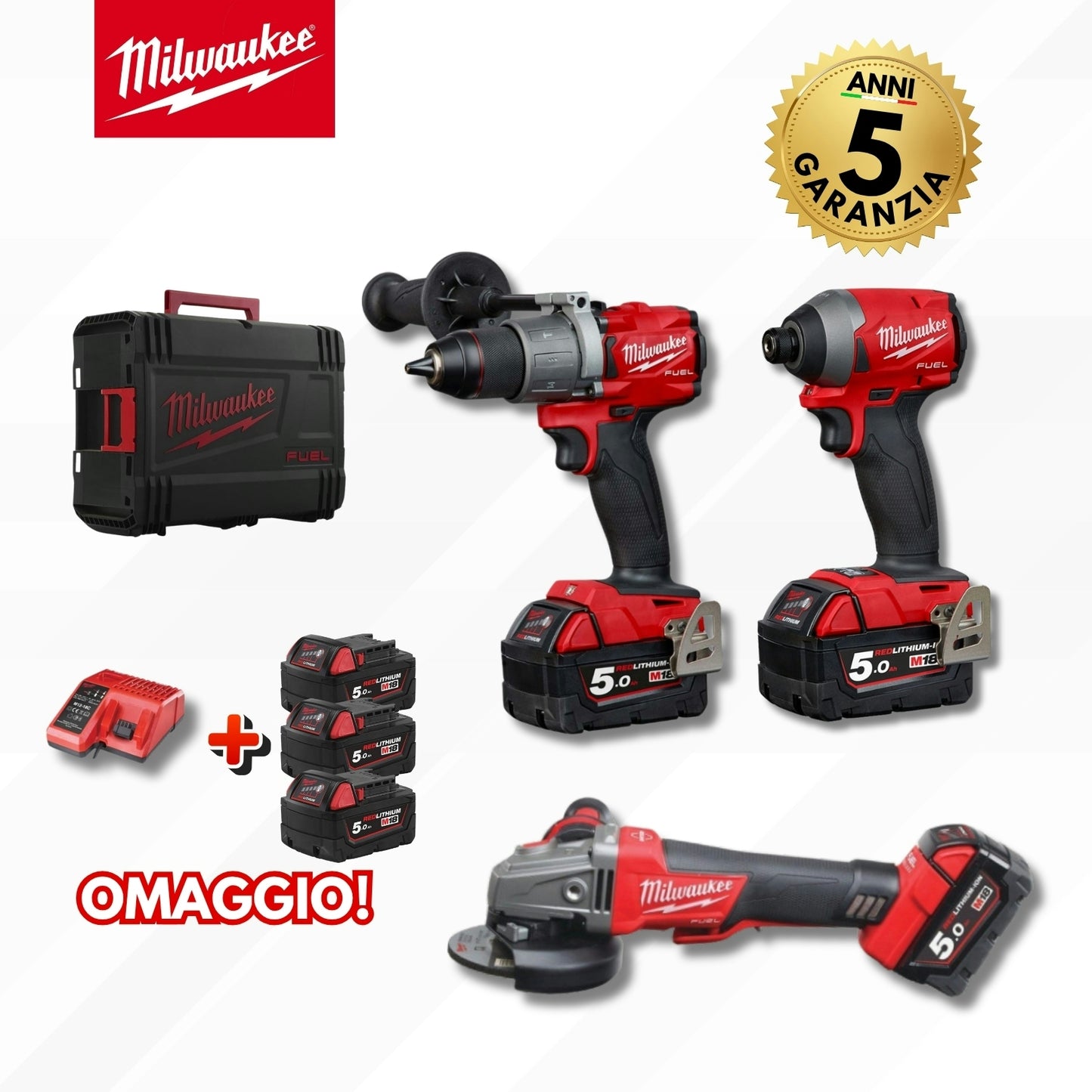 Kit 3in1 Milwaukee: Trapano+Avvitatore ad impulsi+Flex